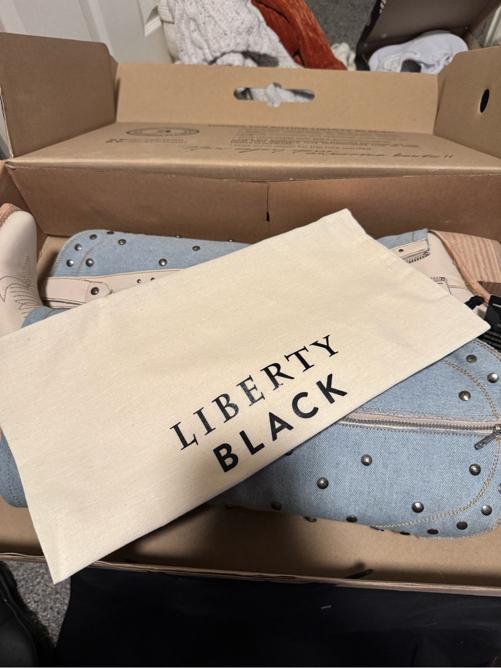 LIBERTY Black Denim Studded Western Boots - Picture 6 of 8